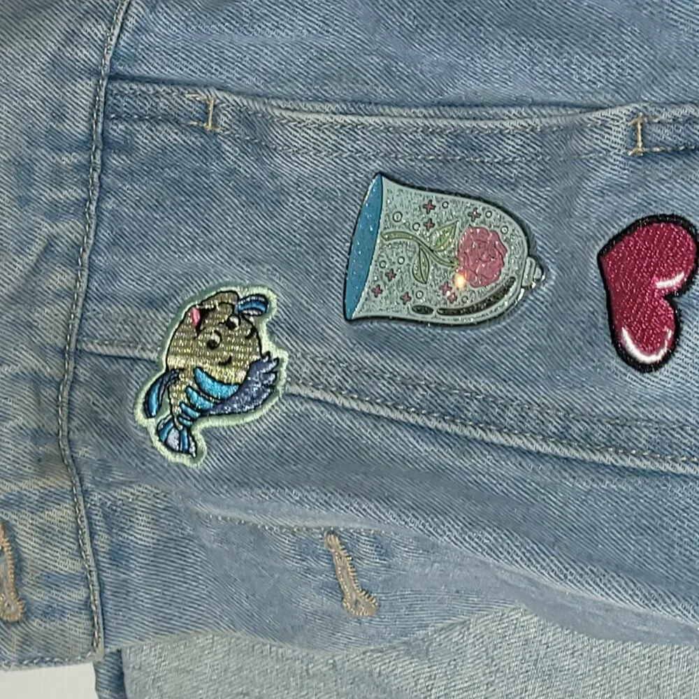 Disney US Girls Jean Denim Jacket Magic Kingdom Castle Flounder - Picture 12 of 13